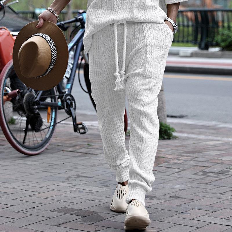 Mens Solid Jacquard Knitwear Elastic Waist Trousers 17187239Z