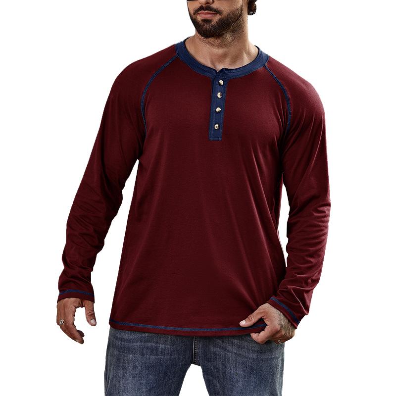 Mens Long Sleeve Crew Neck Henley Shirt 23582261X