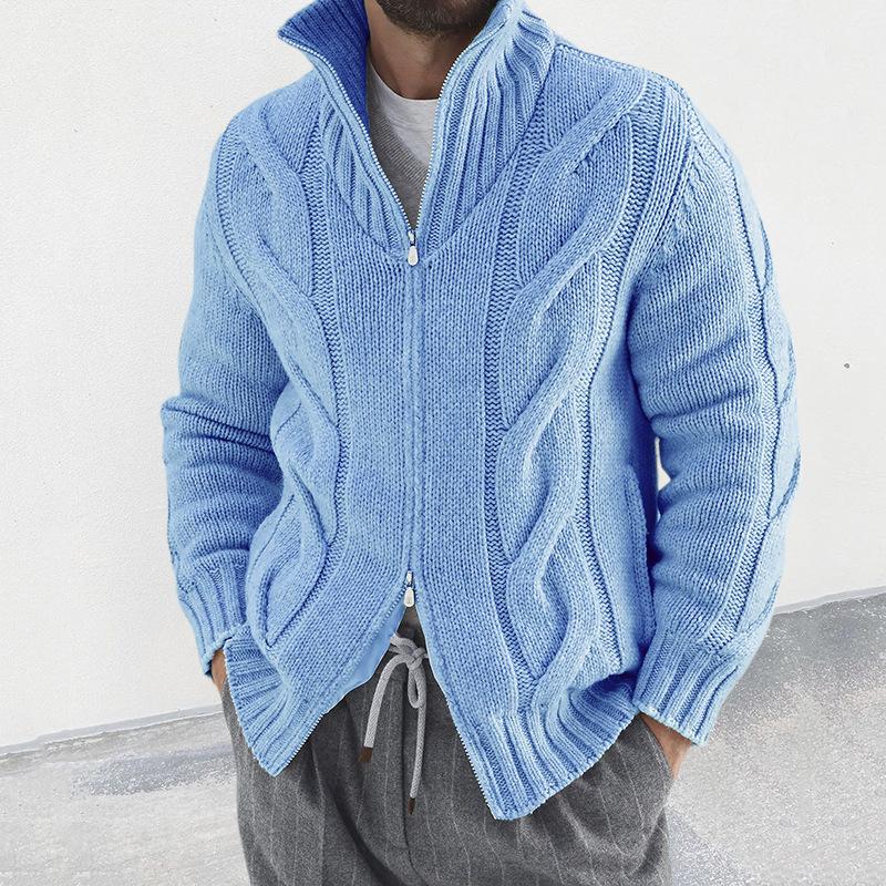 Mens High Collar Zipper Cable Knit Cardigan 86735989Z