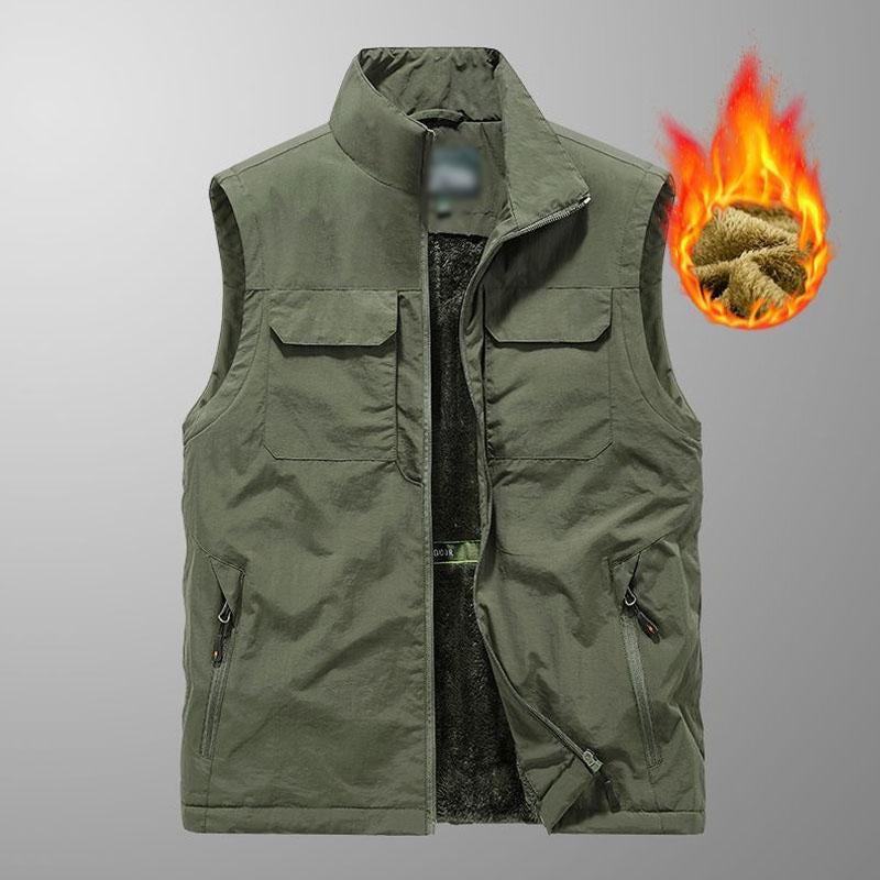 Mens Casual Fleece Warm Multi-pocket Loose Quick-Drying Vest 24481588M