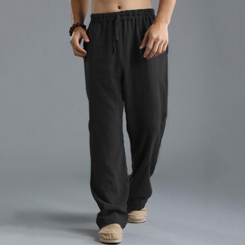 Mens Casual Loose Cotton Linen Breathable Elastic Waist Trousers 31442547M