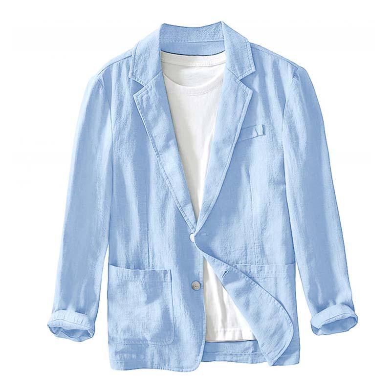 Mens Casual Cotton Linen Solid Color Lapel Long-Sleeved Blazer 97597244M