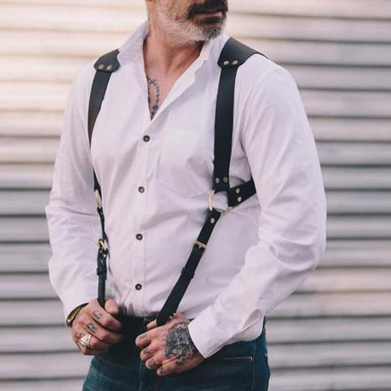 Mens Vintage Solid Color Leather Suspenders 55679591Y