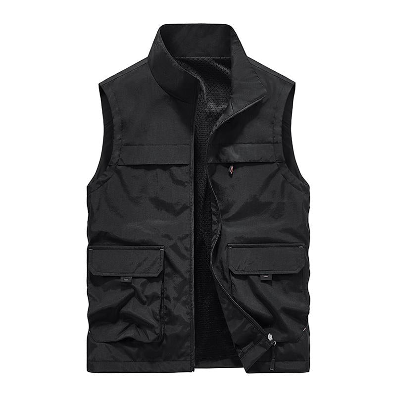 Mens Casual Stand Collar Zipper Multi-Pockets Quick-dry Workwear Vest 69045430M