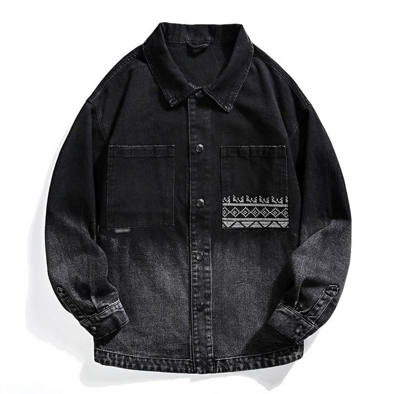 Mens Fashion Embroidered Gradient Loose Lapel Denim Jacket 83785514M