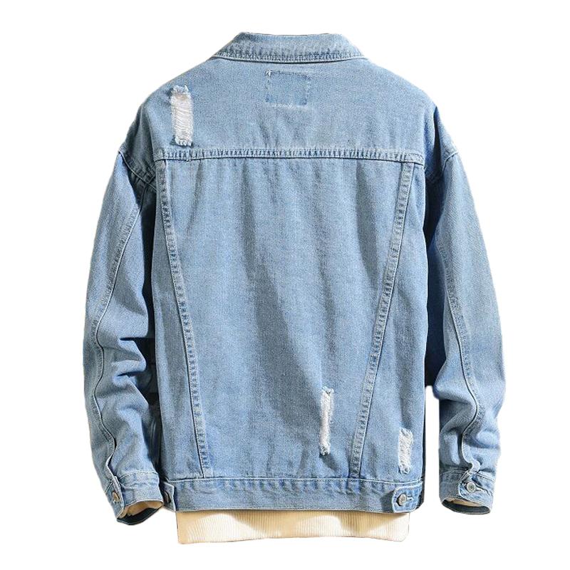Mens Casual Distressed Loose Lapel Denim Jacket 32480050M