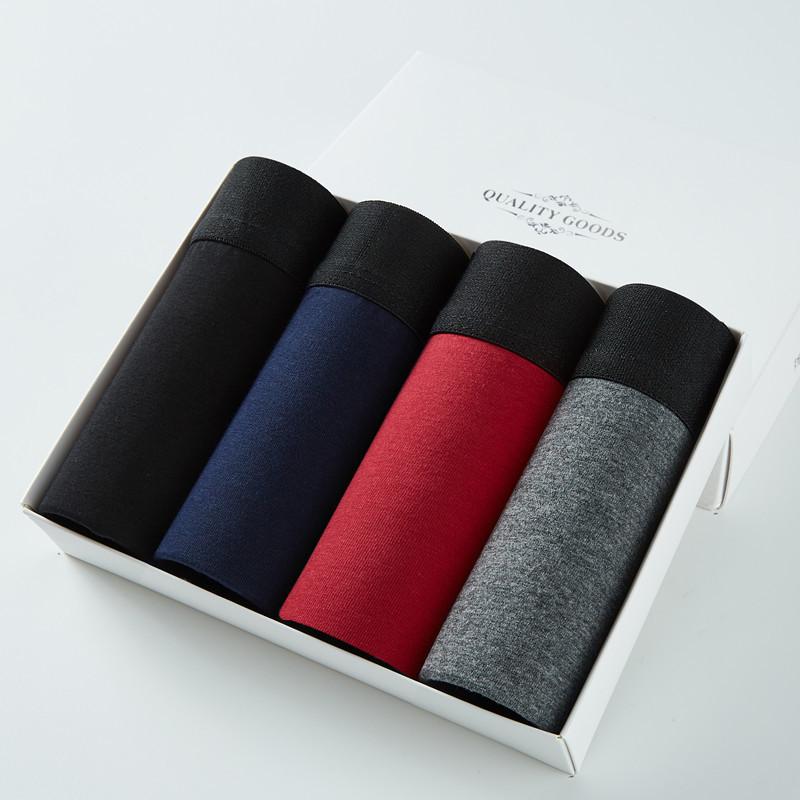 Mens Underwear 4 Pcs Solid Cotton Boxer Briefs Set 96908941