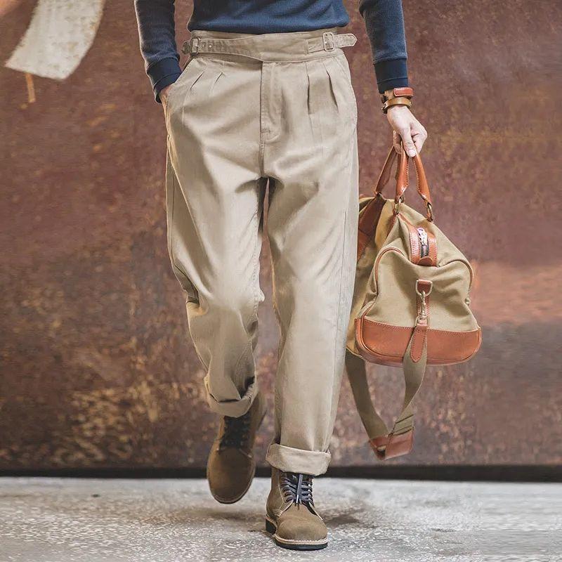 Mens Casual Vintage Solid Color Gurkha Pants 44231462Y