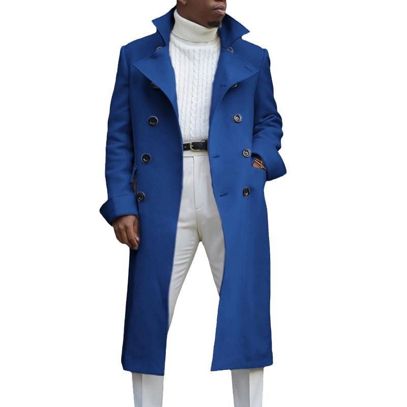 Mens Solid Color British Double Breasted Extended Coat 12520094X