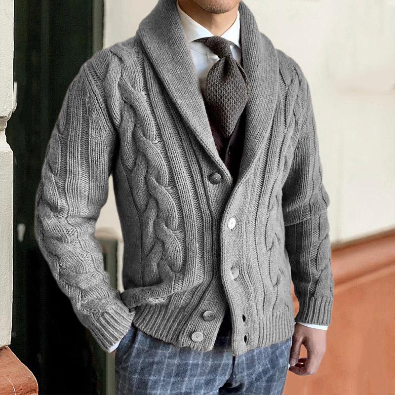 Mens Vintage Lapel Single Breasted Cable Knit Cardigan 99011169Z