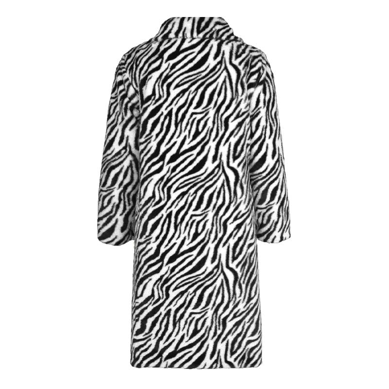 Mens Square Collar Faux Fur Zebra Print Coat 54278674X