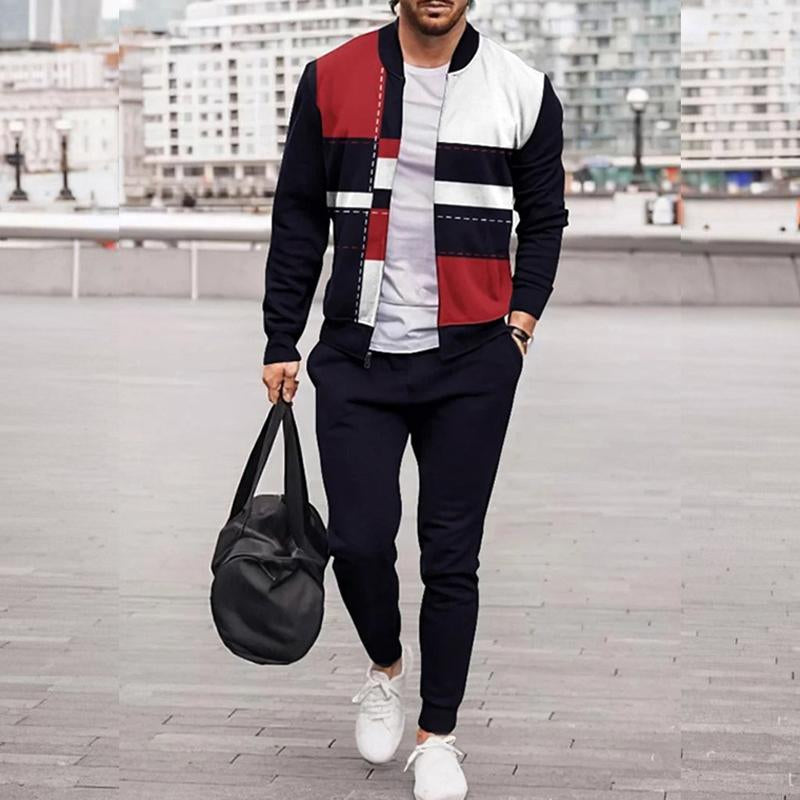 Mens Casual Printed Long Sleeve Jacket Trousers Set 50846681Y