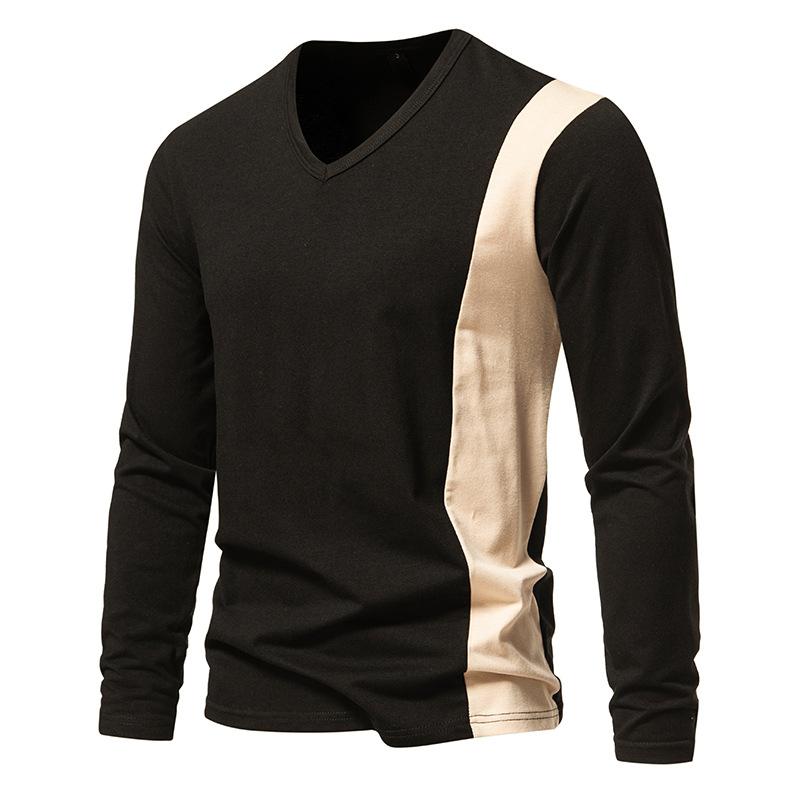 Mens Colorblock V Neck Long Sleeve T-shirt 75738203Z