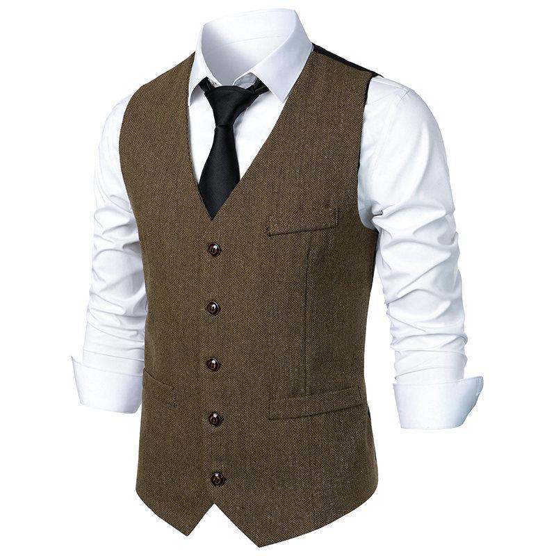 Mens Vintage V Neck Single Breasted Suit Vest 91402024Z