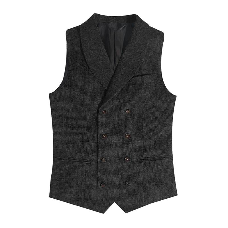 Mens Vintage Lapel Double Breasted Herringbone Slim Fit Suit Vest 66477441M