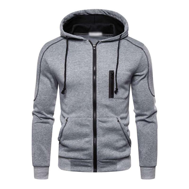 Mens Casual Color Block Zip Long Sleeve Sports Hoodie 67415663M