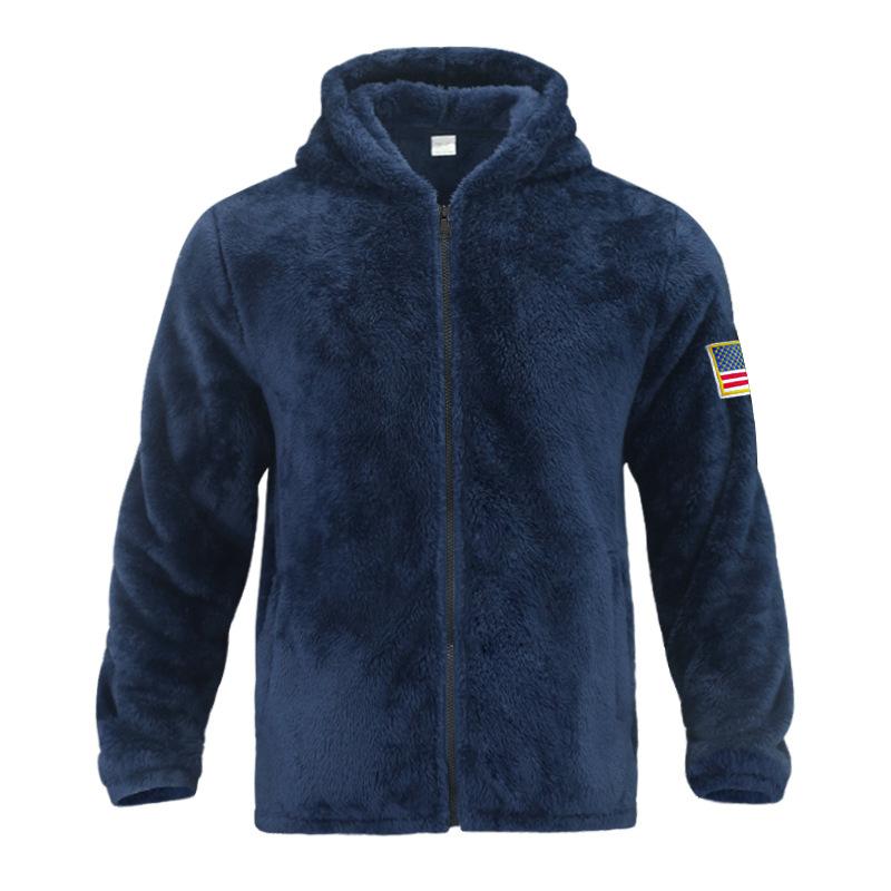 Mens Solid Fleece Hooded Zipper Casual Jacket 94733738Z