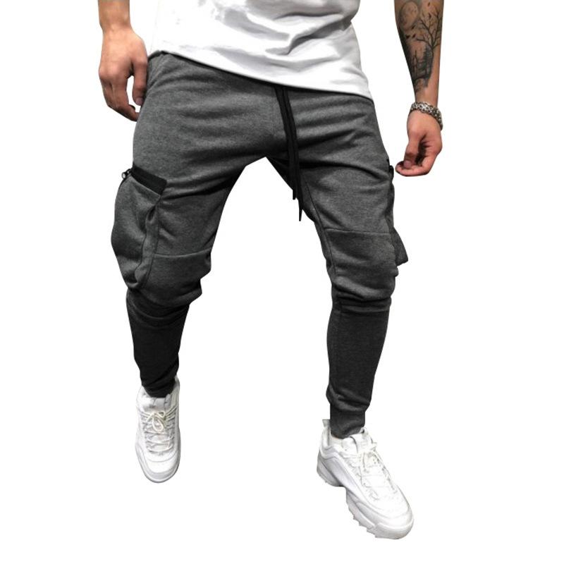 Mens Solid Color Elastic Waist Multi-pocket Casual Sweatpants 62894265Z