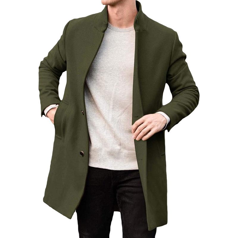 Mens Stand Collar Single Breasted Mid-length Coat 99356183Z