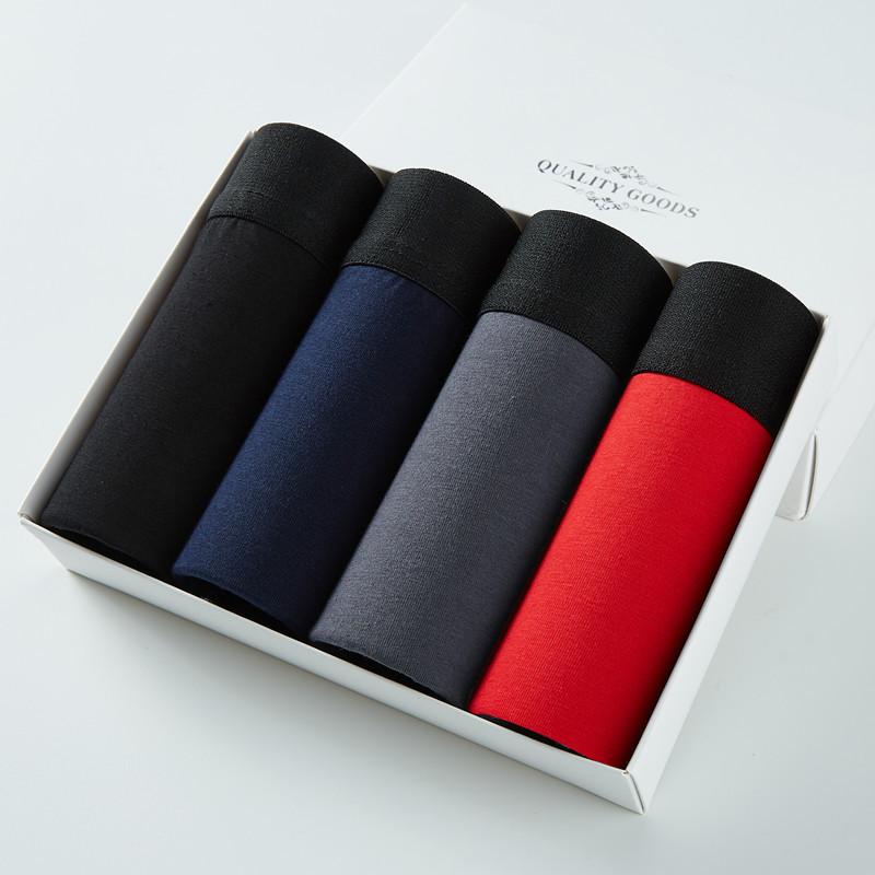 Mens Underwear 4 Pcs Solid Cotton Boxer Briefs Set 96908941