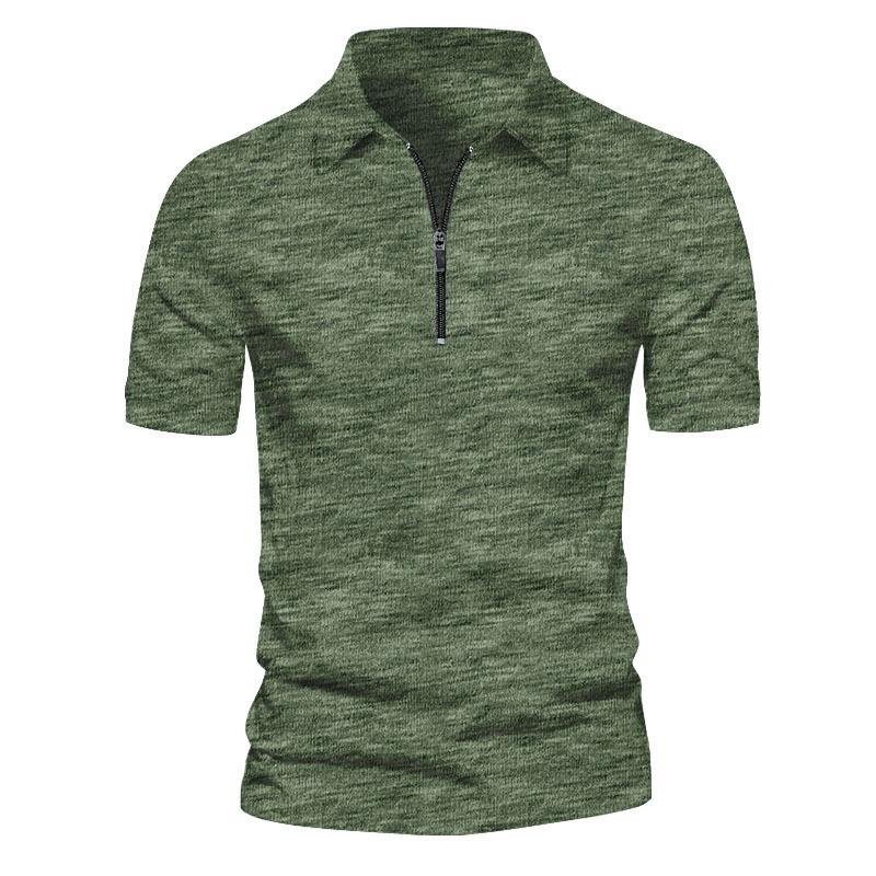 Mens Short Sleeve Zipper Solid Color Polo Shirt 89645806X