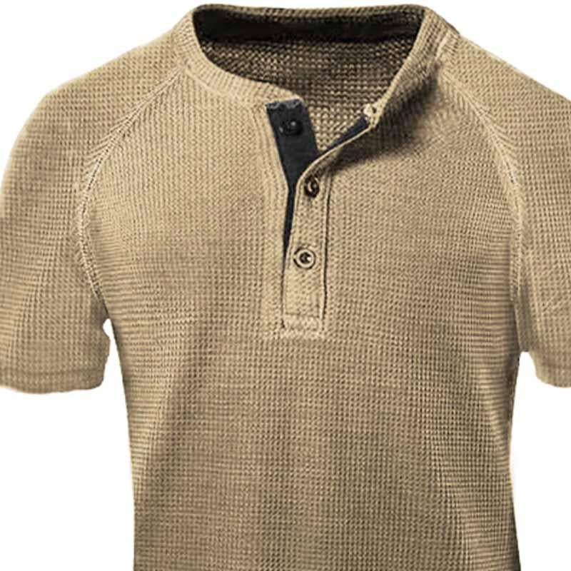 Mens Casual Outdoor Waffle Henley Short Sleeve T-Shirt 06866697M