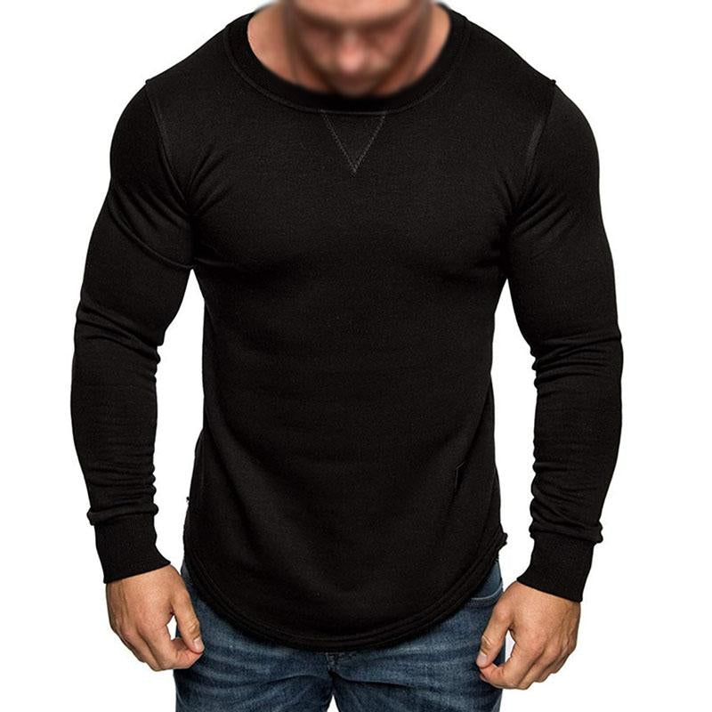 Mens Casual Solid Color Round Neck Long Sleeve T-Shirt 38971390M