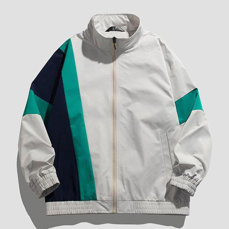 Mens Fashion Stand Collar Zipper Contrast Color Stitching Loose Jacket 58841475M