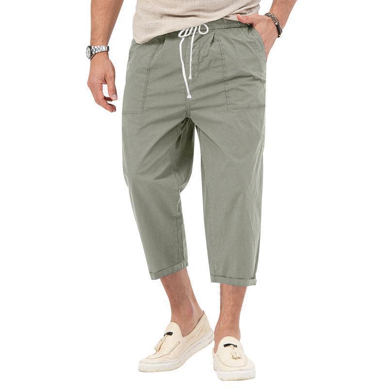 Mens Basic Elastic Waist Straight Casual Cropped Pants 22999460Z