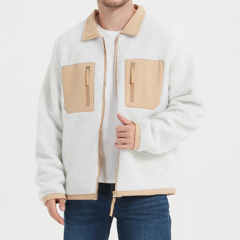 Mens Loose Colorblock Sherpa Warm Double Breast Pocket Jacket 34831660Y