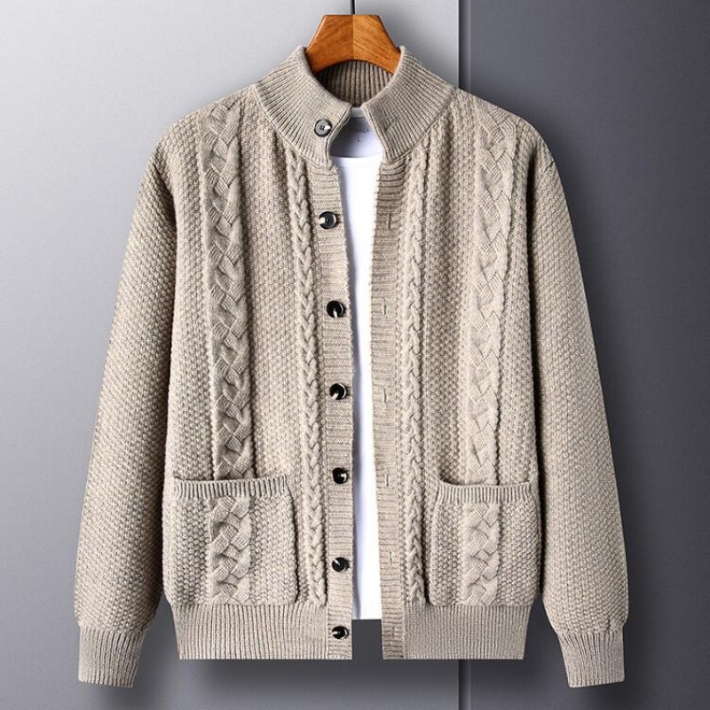 Mens Stand Collar Single Breasted Casual Knit Cardigan 55563704Z