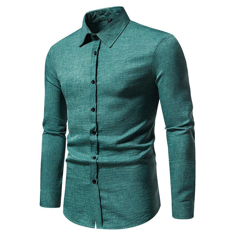 Mens Retro Solid Color Casual Long Sleeve Shirt 86241706Y