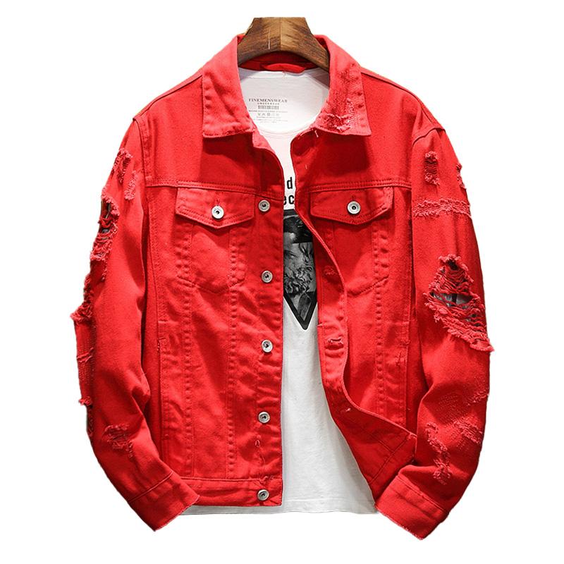Mens Fashion Solid Color Ripped Loose Lapel Single Breasted Denim Jacket 71777939M