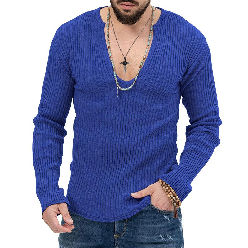 Mens Casual Solid Color V-Neck Long Sleeve Knitwear 93625426Y
