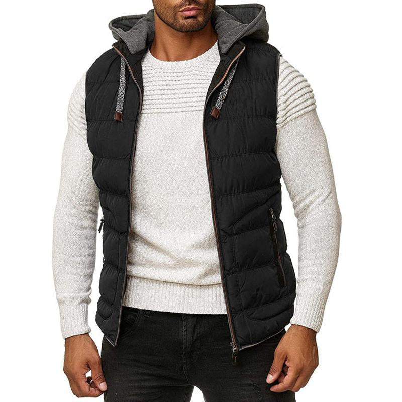 Mens Casual Color Block Hooded Down Vest 44011977Y