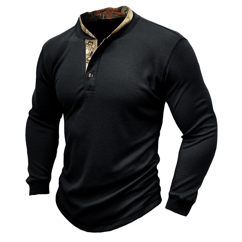 Mens Long Sleeve Outdoor Double Collar Waffle Crewneck Henley 48148003X