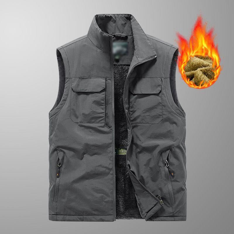 Mens Casual Fleece Warm Multi-pocket Loose Quick-Drying Vest 24481588M