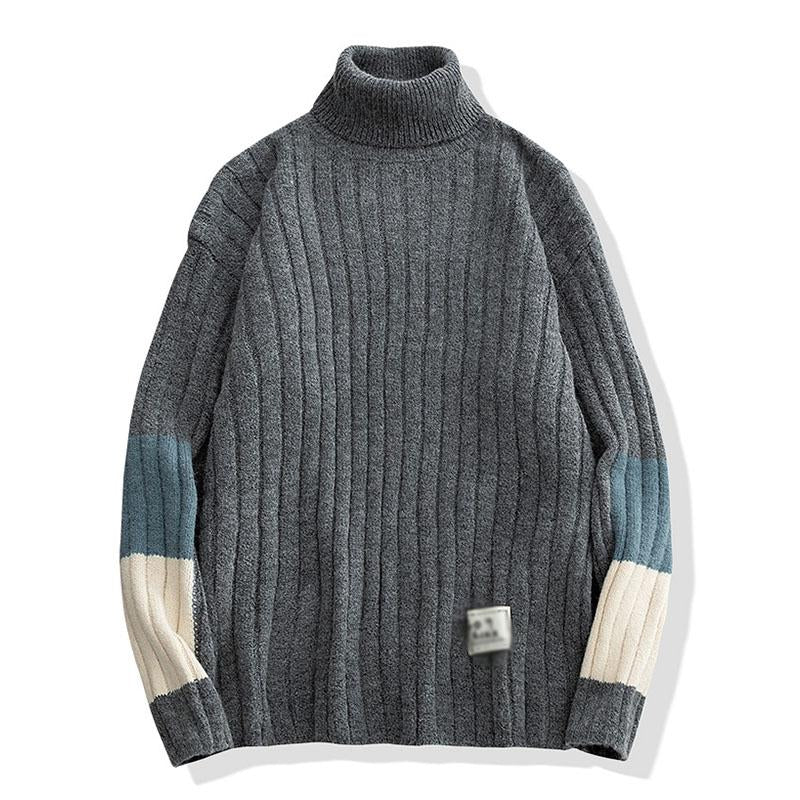 Mens Casual Solid Color Turtleneck Loose Pullover Sweater 08011827M