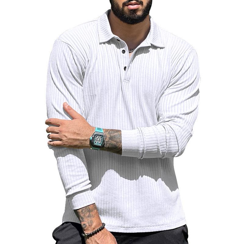 Mens Casual Lapel Solid Color Long Sleeve Polo Shirt 69584762M