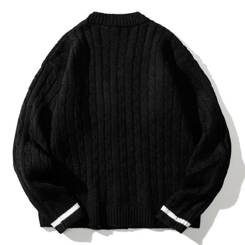 Mens V-neck Solid Color Single-breasted Casual Knitted Jacket 26136091X