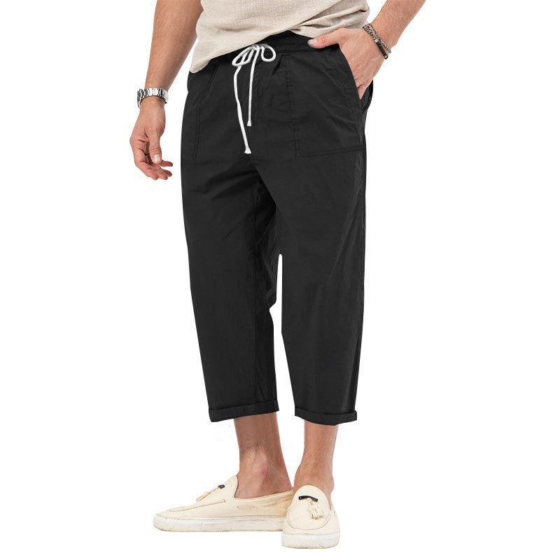 Mens Basic Elastic Waist Straight Casual Cropped Pants 22999460Z