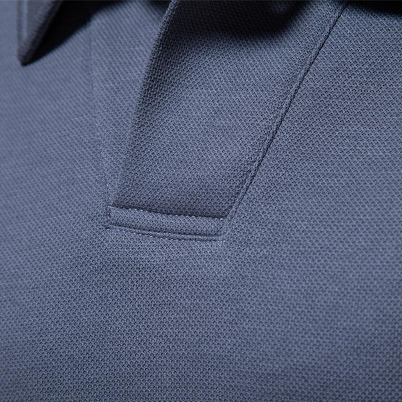 Mens Casual Solid Color Lapel Long Sleeve Polo Shirt 35348056X
