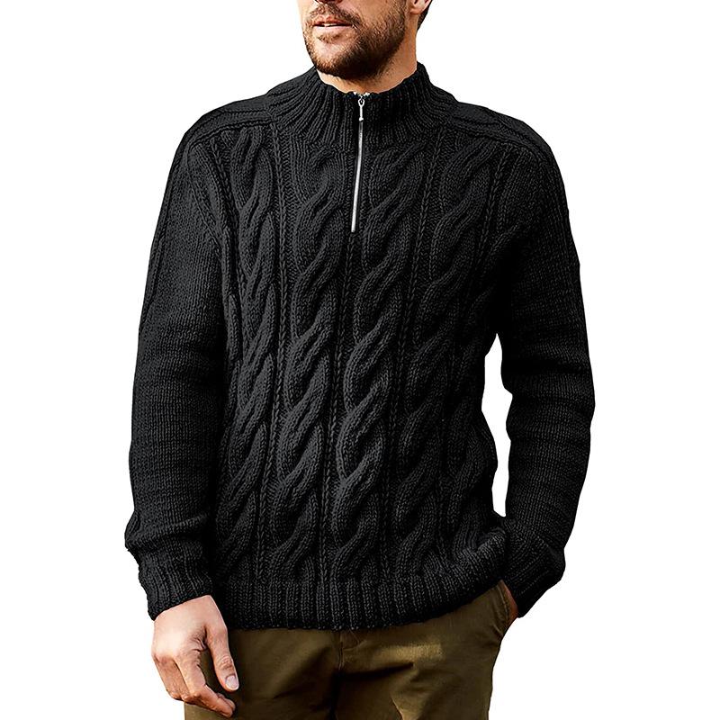 Mens Casual Solid Color Half Turtleneck Zipper Pullover Knitted Sweater 85473607M