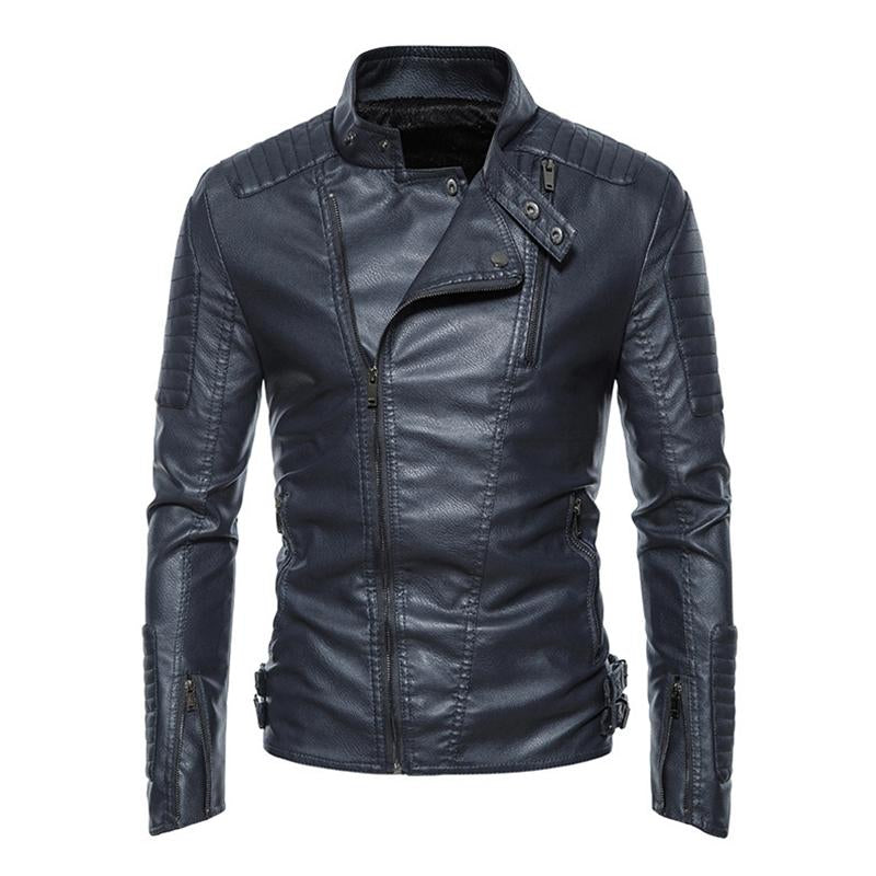 Mens Vintage Stand Collar Punk Biker Leather Jacket 56920279M