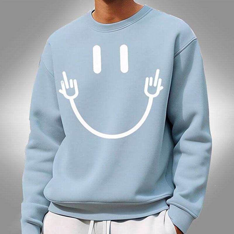 Mens Casual Smiley Face Printed Round Neck Long Sleeve Sweatshirt 63851140M