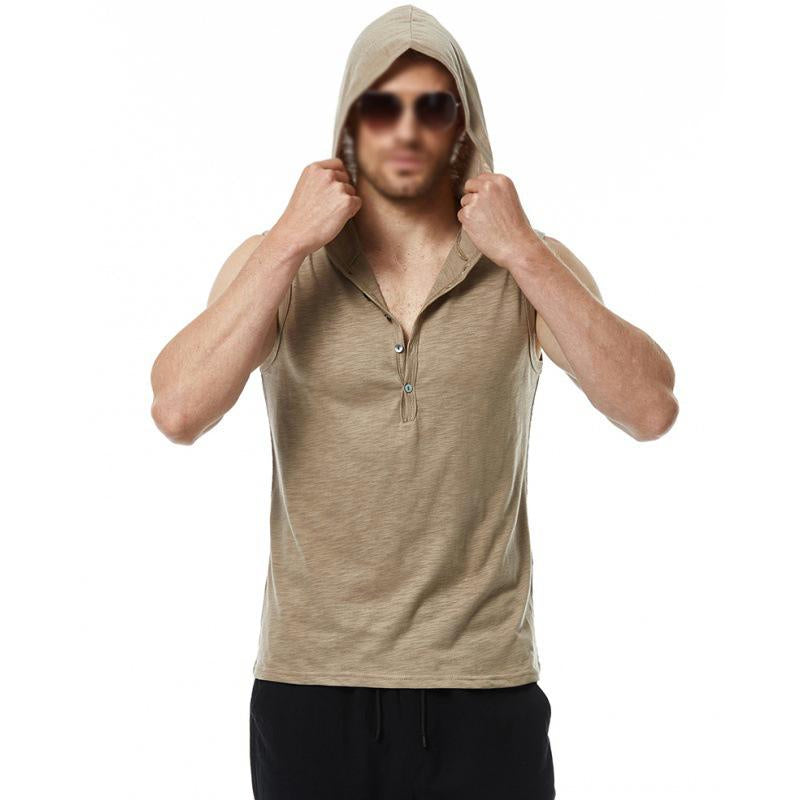 Mens Casual Solid Color V Neck Hooded Sleeveless Tank Top 03939558M