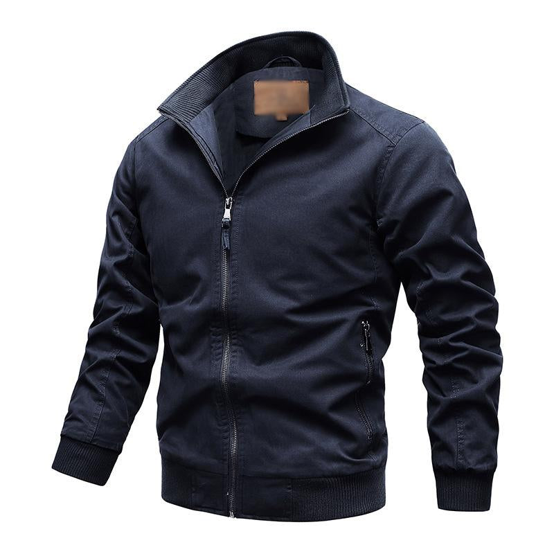 Mens Casual Thin Cotton Zipper Loose Stand Collar Long Sleeve Jacket 46891501M