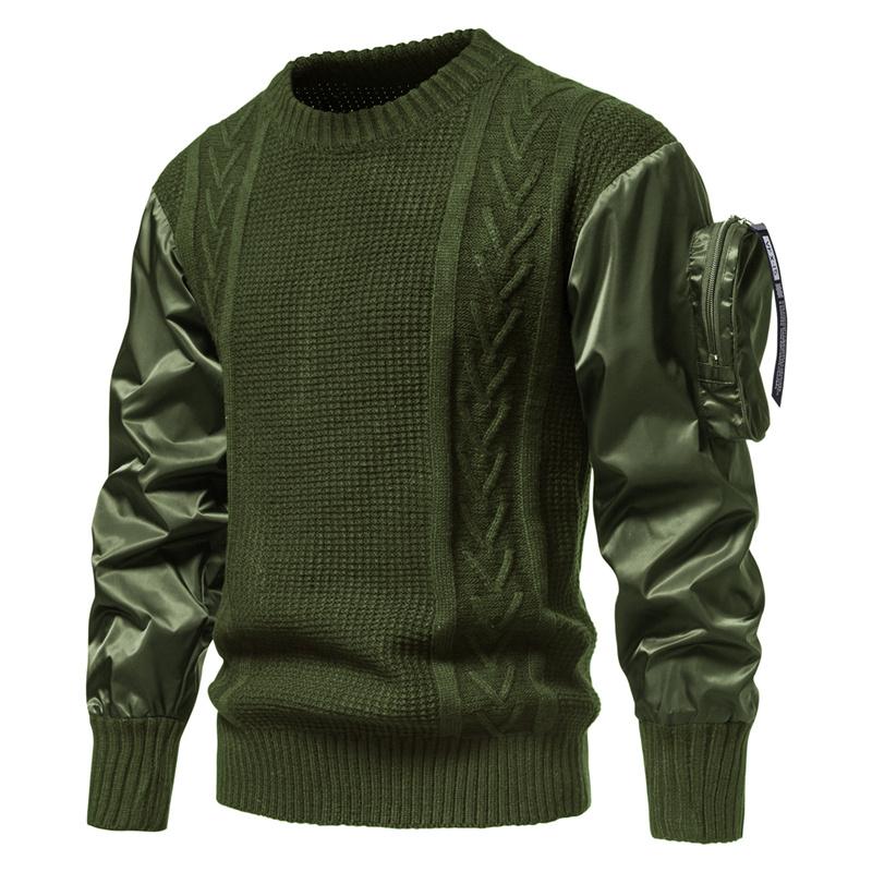 Mens Round Neck Spliced Sleeves Three-dimensional Pocket Personalized Sweater 67598676X