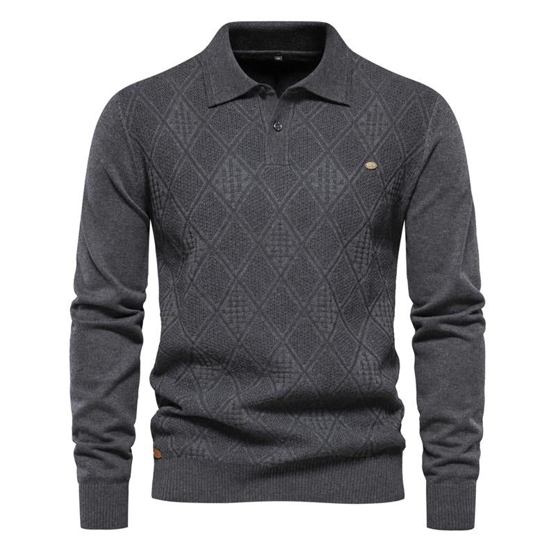 Mens Lapel Collar Solid Color Pullover Sweater 42450532X
