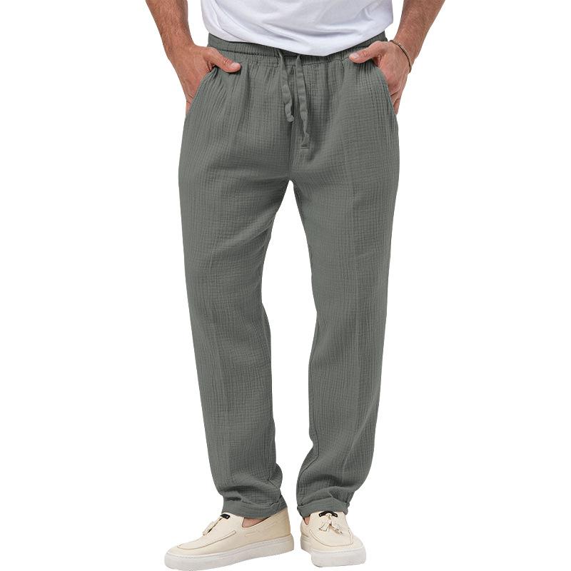 Mens Casual Breathable Solid Color Loose Elastic Waist Trousers 54375023M